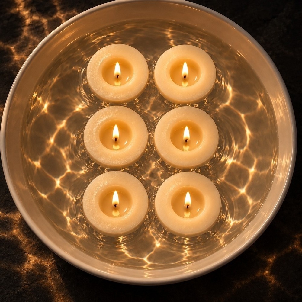 Enchanted Spaces Floating Wax Candles 6-Pack Ivory Round Unscented ES1054